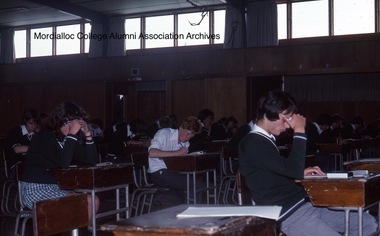 Photograph, 1978 - Mordialloc-Chelsea High School Year 11 examinations in hall, 1978