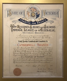RS&SILA Branch Charter, RS&SILA Camberwell Branch Charter dated 1 January 1920