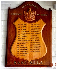 Honour Board of Past Presidents, Camberwell RSL Honour Board of Past Presidents 1953 to 2018