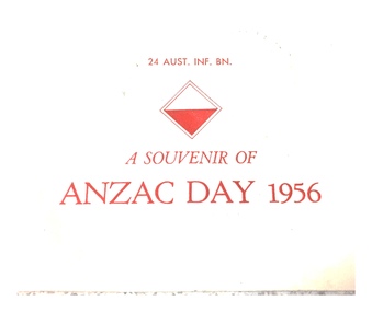 Anzac Day dinner menu 1956, 24th Batt. Anzac Day dinner 1956