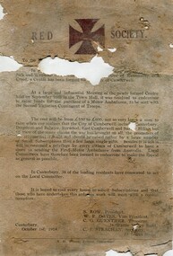 Red Cross Poster 1914, Red Cross Poster to raise fund for a Motor Ambulance, dated 1st October 1914, 1914