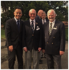 Photo, Anzac Day 2017 -- John Pesutto, State member for Hawthorn. Jack Bell, WW2 veteren. Peter Fielding, Secretary,  Camberwell RSL'