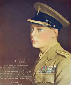 Photo Print of Oil Painting, Portrait of Prince Edward with message from on board HMS Renown, Sydney 15.8.1920