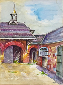 Artwork, other - Watercolour, Win Trigg, Flagged Courtyard & Stables - Title Unknown