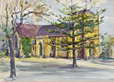 Watercolour, Win Trigg, Christ Church Cnr Moorabool & McKillop Street