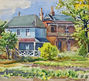 Artwork, other - Watercolour, Win Trigg, Two Storeyed Villas - Brown & Grey /Blue