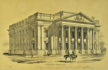Lithograph by Cyrus Mason, Town Hall, Geelong