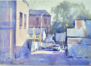 Painting - Watercolour, Herman Pekel, Study in Blue - Queenscliff