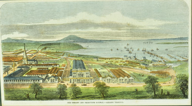 Etching, Geelong & Melbourne (1855) Railway Terminus 1837