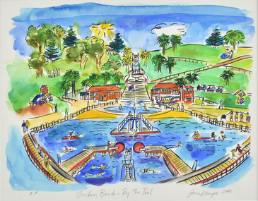 Work on paper - Watercolour, Jane Kempe, Eastern Beach By The Pool, 2000