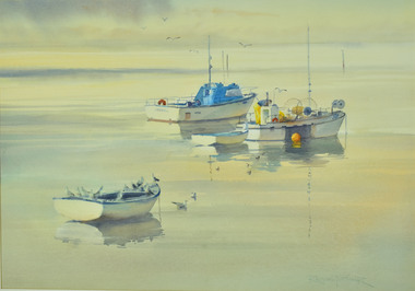 Watercolour, Russell Fletcher, Boat Scene