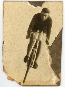 Photograph - Black and White Photograph, Cyclist, Date Unknown