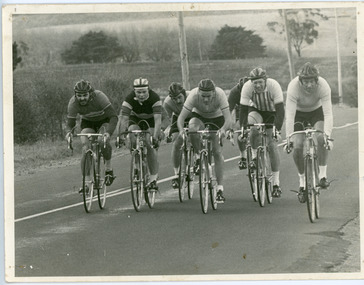 Photograph - Black and White Photograph, Group of Seven Cyclists on the Road, 1960s