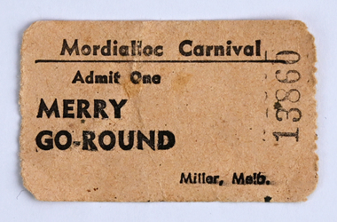 Ephemera - Mordialloc Carnival Ticket, J. J. Miller, 1920s-1950s