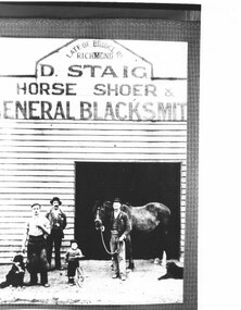 Black and white photograph of D Staig. Horse Shoer and general blacksmith Canterbury Road