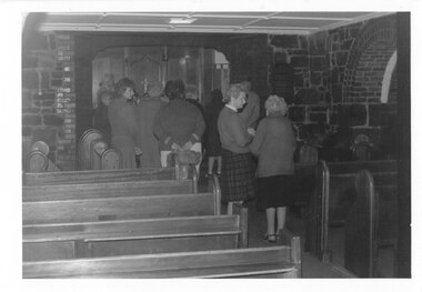 Members of the Canterbury History Group inspecting the cellar ,  converted to a chapel,  in "Shrublands"