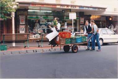 Photograph - Tony Petroro sitting on his vegetable cart in Maling Road, Jan Pigot, 27/03/1993