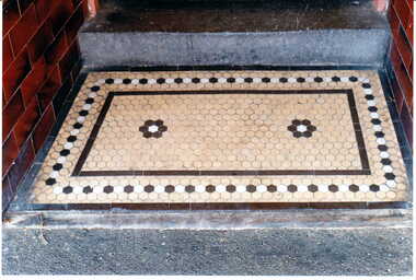 Photograph - Close up view of the mosaic tiles on doorstep of shop No. 98 Maling Road, Jan Pigot, 27/03/1993 12:00:00 AM