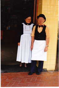 Photograph - Mrs. June Buckley and Mr. Ken Buckley dressed in heritage costume outside No. 92 Maling Road, Jan Pigot, 27/03/1993 12:00:00 AM