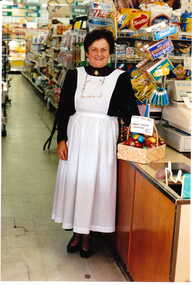 Photograph - Mrs. June Buckley standing inside shop No. 92 Maling Road, Jan Pigot, 27/03/1993 12:00:00 AM