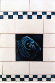 Photograph - Close up of decorative tiles on wall outside No. 82 Maling Road, Jan Pigot, 27/03/1993 12:00:00 AM