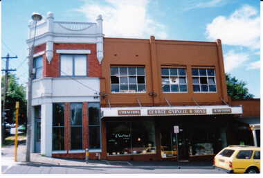 Photograph - Street view of shops on the corner of Canterbury Road and Balwyn Road, Jan Pigot, 1994