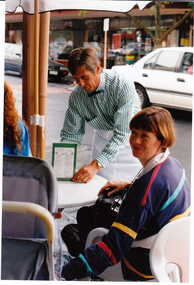 Photograph - Shop assistant serving customers at tables outside shop No. 123 Maling Road, Jan Pigot, 27/03/1993 12:00:00 AM