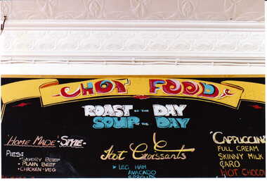 Photograph - Detail of the chalk board outlining hot food available inside shop No. 123 Maling Road, Jan Pigot, 27/03/1993 12:00:00 AM