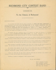 Circular, Richmond City Contest Band, Richmond City Contest Band : To the Citizens of Richmond, 1917
