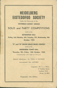 Programme, Heidelberg Eisteddfod Society : Solo & Party Competitions, 03/10/1952