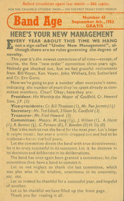 Newsletter, Newsletter - Caulfield Citizens' Band - Band Age (No. 43. September 1953), September 1953