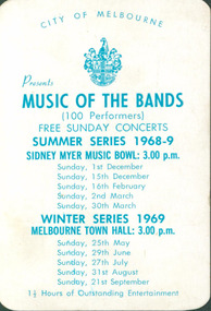 Program Calenders, City of Melbourne presents Music of the Bands, 1968-1972
