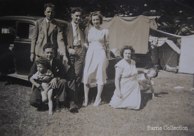 Photograph, Edna and Bon's family camp trip at Apollo Bay, 1948