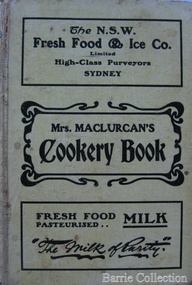 Book, 'Mrs Maclurcan's cookery book, Unknown