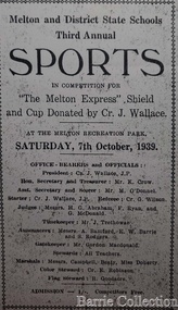 Document, Melton and District State School Third Annual Sports, 1939