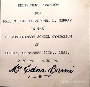 Document, Retirement Function for Mrs M.Barrie and MR L.Murray, 1988