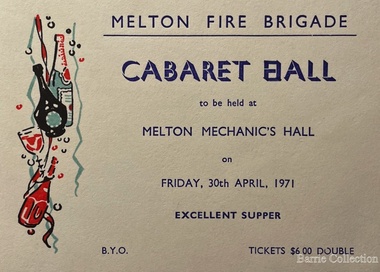 Document, Melton Fire Brigade Cabaret Ball invite, 1971