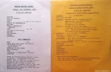 Flyer, Melton Uniting Church services, 1982-3