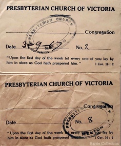 Archive, Melton Presbyterian Church dockets and envelopes, 1967,1973-74