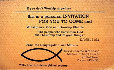 Card, The Uniting Church in Australia Melton Parish invitations, Unknown