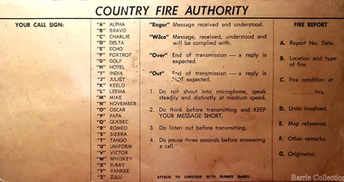 Card, Mount Cottrell Rural Fire Brigade Call Sign documents, Unknown