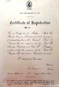 Certificate, Melton Bush Fire Brigade Certificate of Registration, 1942