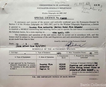 Document, Country Fire Authority Special Licences, 1961,1967,1970, 1971