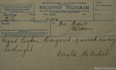 Document, Telegram from Donald McIntosh, Unknown