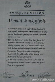 Document, In Recognition of Donald Mackintosh, 1994