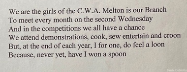 Document, Country Women's Association Song Lyrics, c.1960