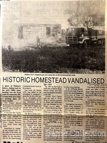 Newspaper, Historic Homestead Vandalised, 1990