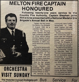 Newspaper, Melton Fire Captain Honoured, 1984