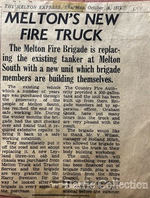 Newspaper, Melton's New Fire Truck, 1973