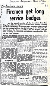 Newspaper, Sydenham Fire Brigade news clippings, 1968, 2004